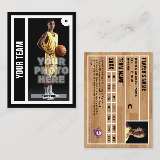 Custom Basketball Trading Card - Black (Front/Back)