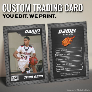 Custom Basketball Trading Card, Black Graphite Calling Card