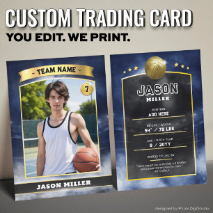 Custom Basketball Trading Card Blue Gold Stadium