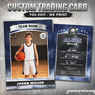Custom Basketball Trading Card Blue Silver Stadium