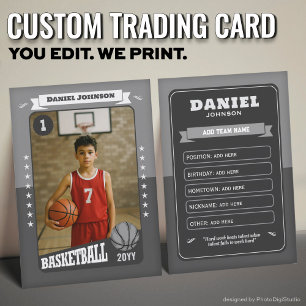 Custom Basketball Trading Card, Grey Retro Player Calling Card