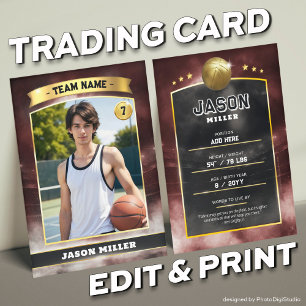 Custom Basketball Trading Card Red Gold Stadium