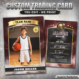 Custom Basketball Trading Card, Red Gold Stadium Calling Card