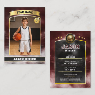 Custom Basketball Trading Card, Red Gold Stadium Calling Card