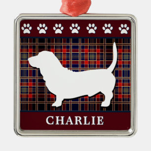 Custom Basset Hound Dog Ornament and Paw Prints
