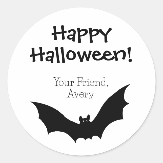 Custom Bat Happy Halloween Classic Round Sticker (Front)