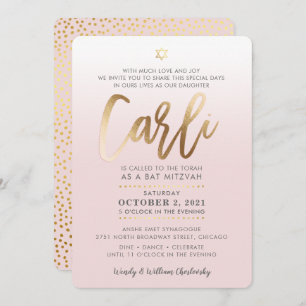 CUSTOM Bat Mitzvah Invite pale pink gold CARLI