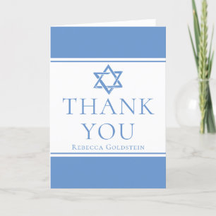 Custom Bat Mitzvah Light Blue Star of David Thank You Card