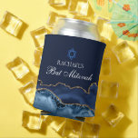 Custom Bat Mitzvah Party Navy Blue Gold Agate Can Cooler<br><div class="desc">Elegant navy blue and gold agate decorates the side of this modern Bat Mitzvah party can cooler. Your daughter's name is written in beautiful formal script under the Star of David. Perfect for a chic,  stylish Jewish family celebrating their girl  being called to the Torah.</div>