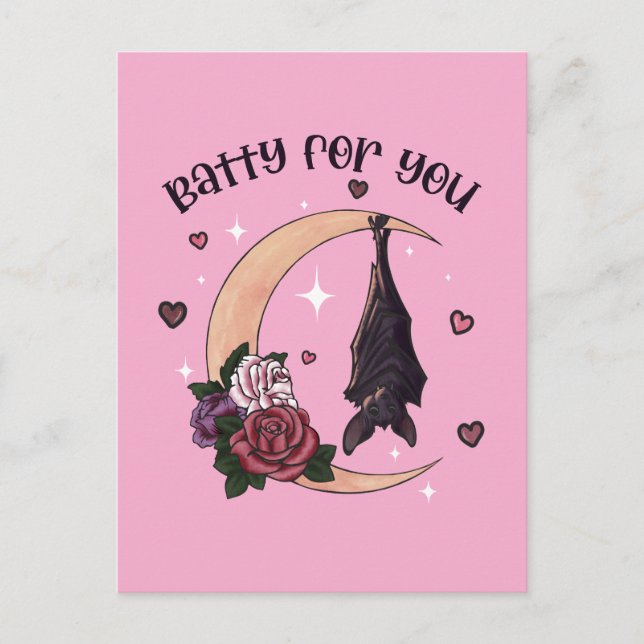 Custom Batty For You Valloween Valentine Postcard (Front)