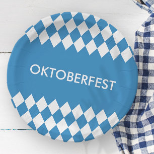 Custom Bavarian Geometric Pattern for Oktoberfest. Paper Plate