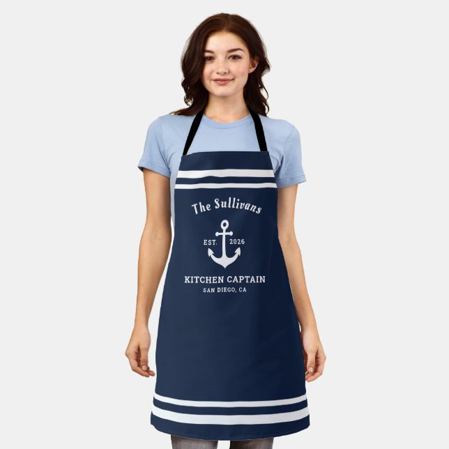 Custom BBQ Monogram Kitchen Captain Nautical Apron (Worn)