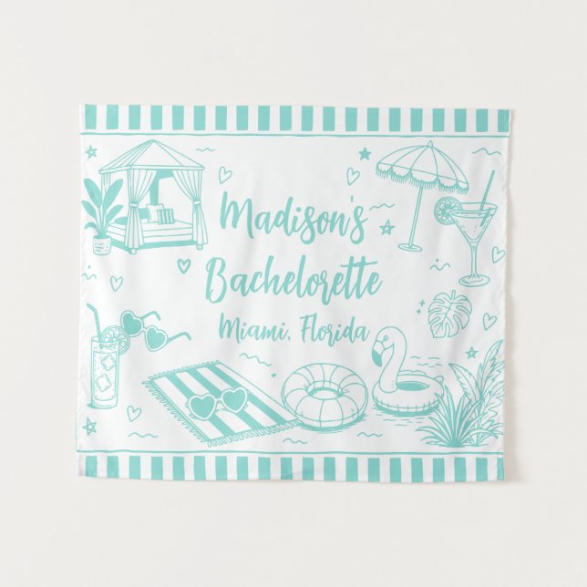 Custom Beach Bachelorette Party Personalised Pool Tapestry (Front (Horizontal))