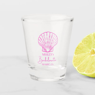 Custom Beach Bachelorette Sea Shell Pink Stripe Shot Glass