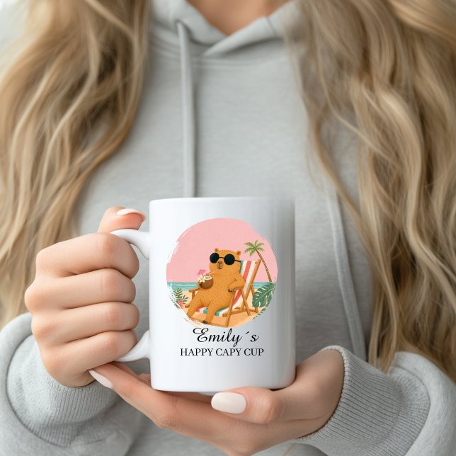 Custom Beach Capybara Mug with Name  (Custom Beach Capybara Cup Name Custom Mug with your Name & Text. )