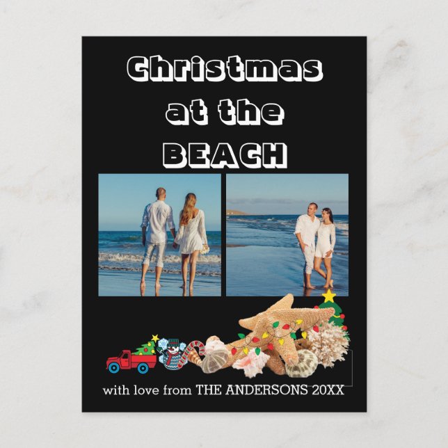 Custom Beach 🎄 Christmas Seashells Collage Holiday Postcard (Front)