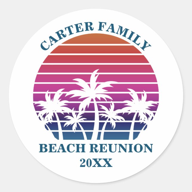 Custom Beach Cruise Family Reunion Sunset Party Classic Round Sticker (Front)