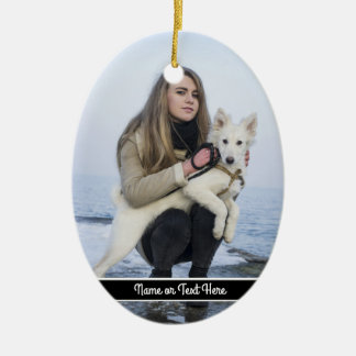 Custom Beach Dog and Girl  Photo template Ceramic Tree Decoration