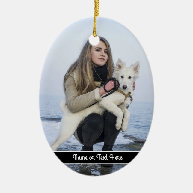 Custom Beach Dog and Girl  Photo template Ceramic Tree Decoration (Front)
