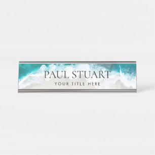 Custom Beach Elegant Professional Modern Blue Desk Desk Name Plate