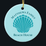 Custom Beach House Aqua Seashell Monogram Family Ceramic Ornament<br><div class="desc">Beautiful aqua seashell monogram beach house Christmas ornament for an island vacation rental or tropical getaway home. Personalise this pretty monogram present for your family to commemorate a summer vacation.</div>