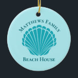 Custom Beach House Aqua Seashell Monogram Family Ceramic Ornament<br><div class="desc">Beautiful aqua seashell monogram beach house Christmas ornament for an island vacation rental or tropical getaway home. Personalise this pretty monogram present for your family to commemorate a summer vacation.</div>