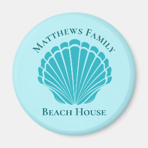 Custom Beach House Aqua Seashell Monogram Home Magnet