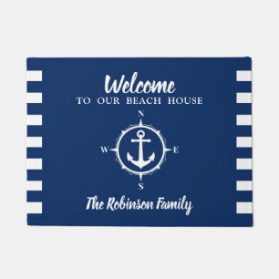Custom Beach House Family Name Compass Anchor Doormat
