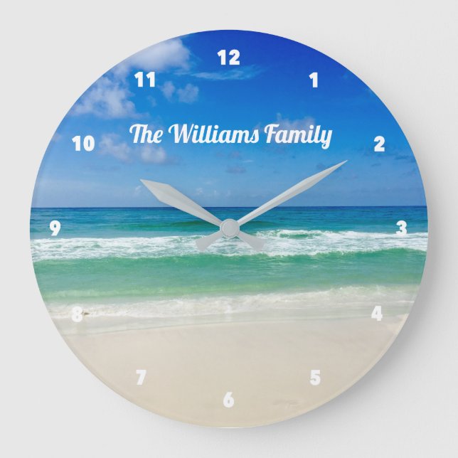 Custom Beach House Family Seaside Large Clock (Front)