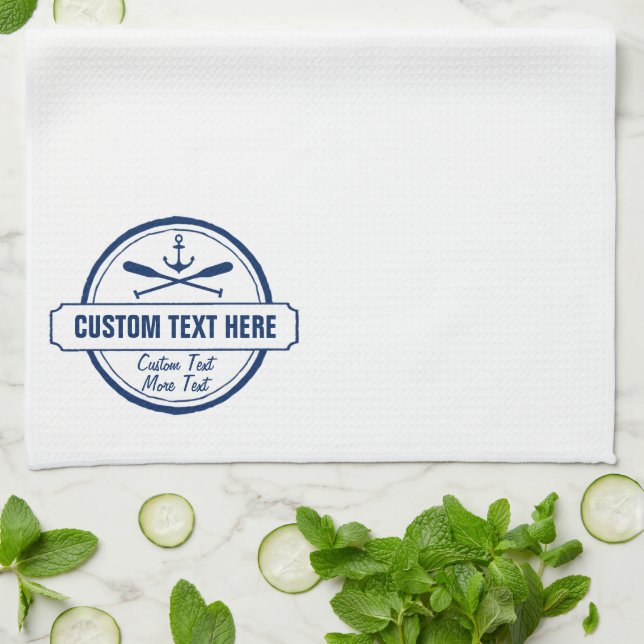 Custom Beach, Lake House & Boat Nautical Anchor Tea Towel (Folded)
