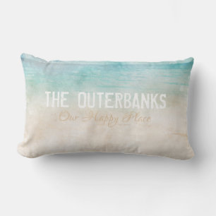 Custom BEACH NAME Sand Water Souvenir Keepsake Lumbar Cushion