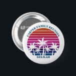Custom Beach Palm Tree Family Reunion Name Tag 6 Cm Round Badge<br><div class="desc">Cool matching family reunion name tag button to wear on an island cruise. Features beautiful palm trees in front of a pretty pink beach sunset. Perfect custom buttons for your summer trip to the sea.</div>