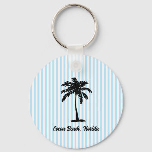 Custom Beach Palm Tree Nautical Blue Stripe Key Ring