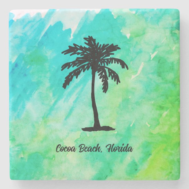 Custom Beach Palm Tree Nautical Stone Coaster (Front)