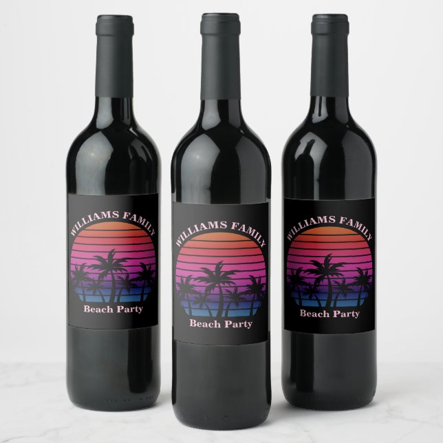Custom Beach Party Tropical Sunset Palm Trees Wine Label (Bottles)