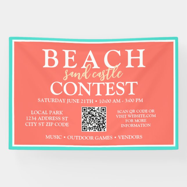 Custom Beach Sandcastle Contest | Summer Event  Banner (Horizontal)
