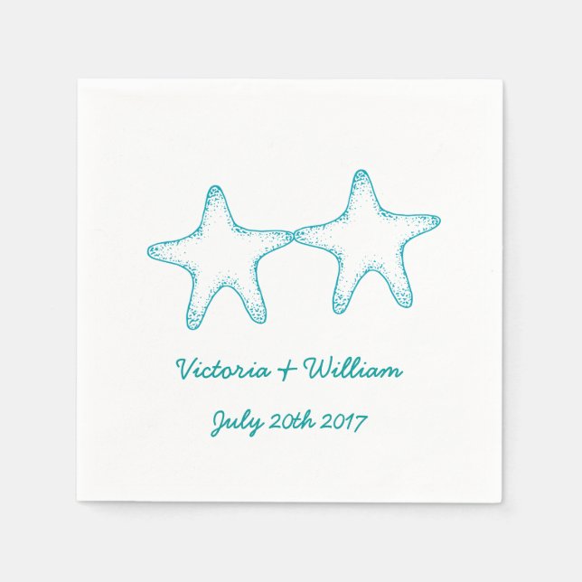 Custom Beach Starfish Wedding Napkins (Front)