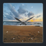 Custom Beach Sunset Wall Clock Ocean Waves Sand<br><div class="desc">Custom Beach Sunset Wall Clock Ocean Waves Sand Shore Photo Clock Coastal Home Decor Tropical Beach Landscape Clock Add Your Own Design</div>