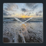Custom Beach Sunset Wall Clock Ocean Waves Sand<br><div class="desc">Custom Beach Sunset Wall Clock Ocean Waves Sand Shore Photo Clock Coastal Home Decor Tropical Beach Landscape Clock Add Your Own Design</div>