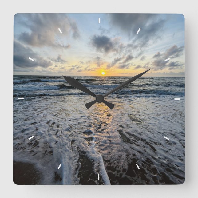 Custom Beach Sunset Wall Clock Ocean Waves Sand  (Front)
