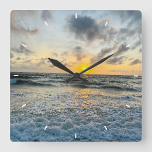 Custom Beach Sunset Wall Clock Ocean Waves Sand 