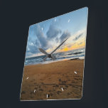 Custom Beach Sunset Wall Clock Ocean Waves Sand<br><div class="desc">Custom Beach Sunset Wall Clock Ocean Waves Sand Shore Photo Clock Coastal Home Decor Tropical Beach Landscape Clock Add Your Own Design</div>