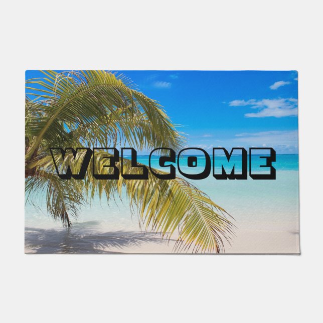 Custom Beach Theme Front Door Mat (Front)
