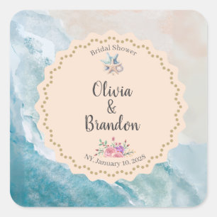 Custom Beach-Themed Blue Sand Waves Square Sticker