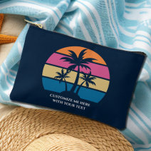 Custom Beach Vacation Cute Tropical Palm Tree Blue Accessory Pouch