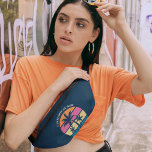 Custom Beach Vacation Cute Tropical Palm Tree Blue Bum Bags<br><div class="desc">Cute custom beach sunset blue fanny pack for a seaside vacation or family trip to the ocean. Cool personalised gift featuring tropical palm trees and pretty pink and blue with your personalised name or other text.</div>