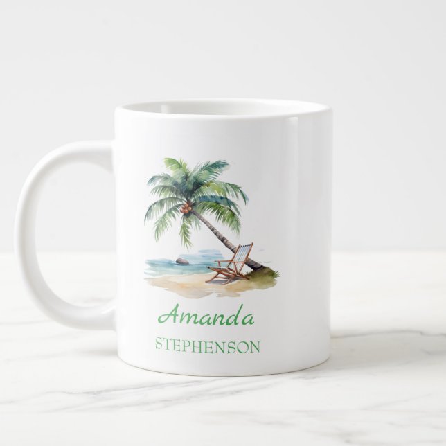 Custom Beach Vacation  Large Coffee Mug (Left)