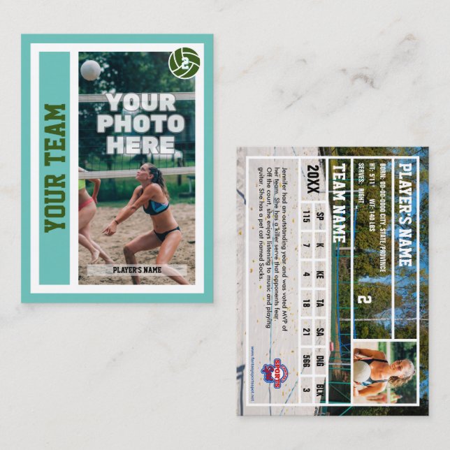 Custom Beach Volleyball Trading Card (Light Teal) (Front/Back)