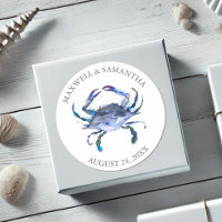 Custom Beach Wedding Labels Blue Crab