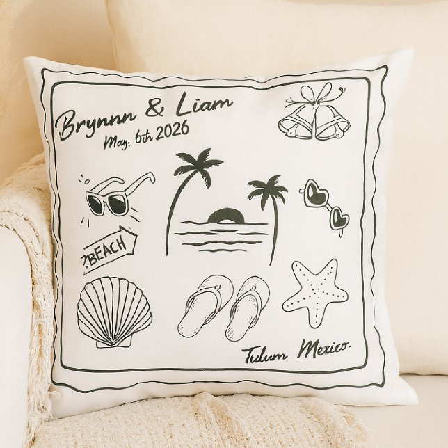 Custom Beach Wedding Pillow Cover – Personalised (Creator Uploaded)